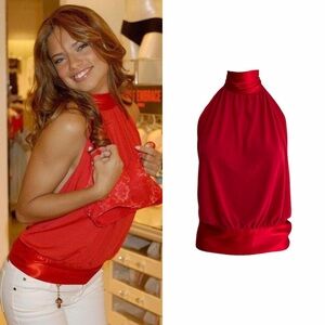 Open Back Bow Tie Halter Blouse As Seen On Adriana Lima